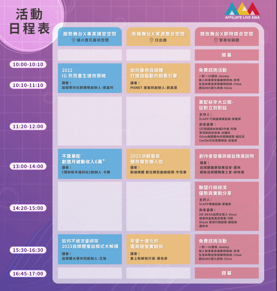 亞洲創作者大會活動日程表